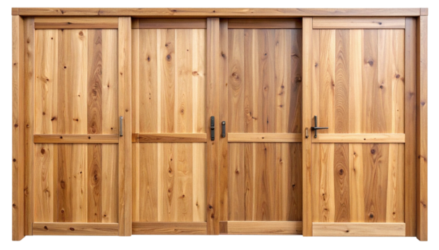 Wardrobe PNG, Modern Wooden Closet with Doors and Shelves, Transparent Background, Bedroom Furniture Illustration, Clothing Storage Design - Powered by Adobe