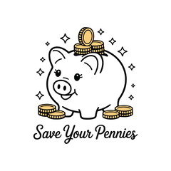 Piggy Bank Vector Illustration Saving Money Concept with Coins and Sparkle Elements