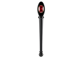 Elegant black decorative rod with a vibrant ruby-red gemstone accents the top, creating a striking visual.