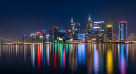 Naklejka premium Night Skyscrapers Reflection