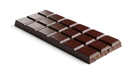 A dark chocolate bar with scored segments, isolated on white background