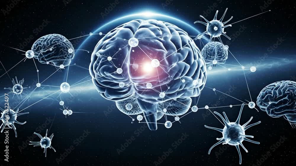 Poster quantum consciousness: brains connected - a cinematic visualization of interconnected brains, linked