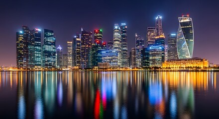 Naklejka premium Night Skyscrapers Reflection