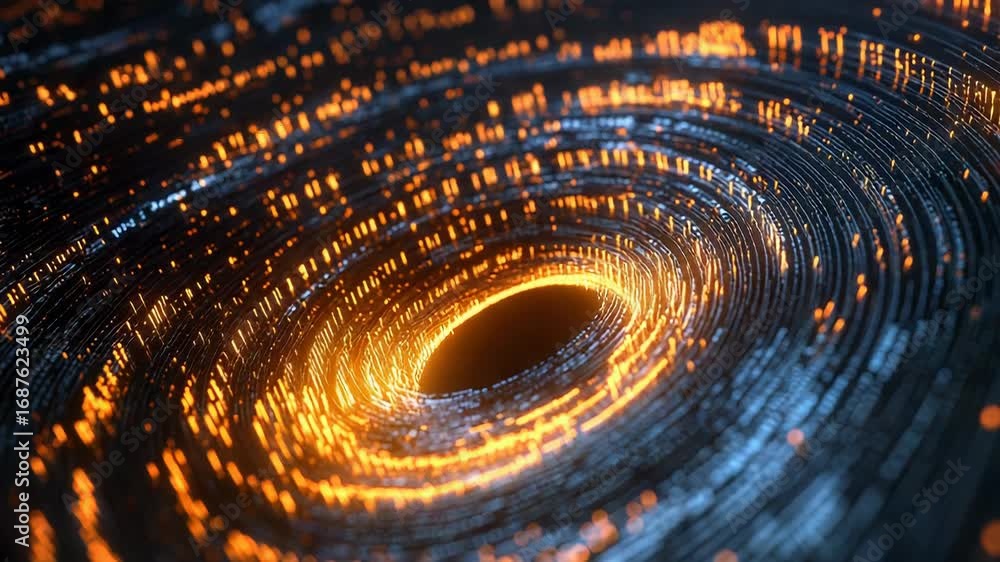 Poster orange and blue particles flowing in circular motion creating a vortex