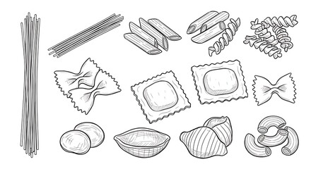 Pasta types sketch illustration.