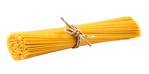 Bundle of uncooked spaghetti pasta tied with twine isolated on a transparent background 1
