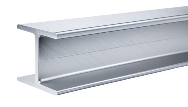 Shiny steel i-beam on transparent background