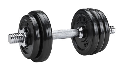 Fototapeta premium Black dumbbell isolated on transparent background for fitness training