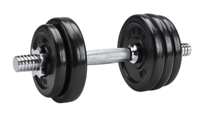 Black dumbbell isolated on transparent background for fitness training