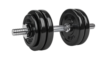 Heavy black dumbbell on transparent background