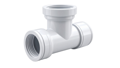 White pvc plastic pipe t-fitting connector on transparent background