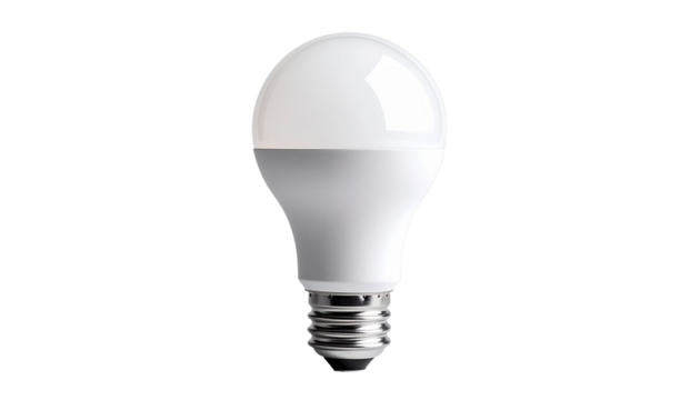 Modern led light bulb shining bright on transparent background