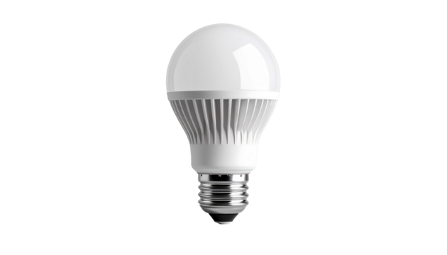 Modern led light bulb shining on transparent background