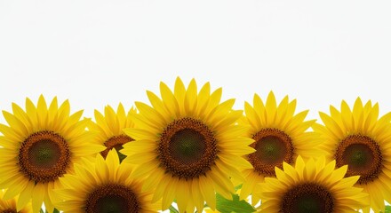 Obraz premium Vibrant Sunflowers Bordering White Space, Sunny Yellow Petals, Summer Bloom.