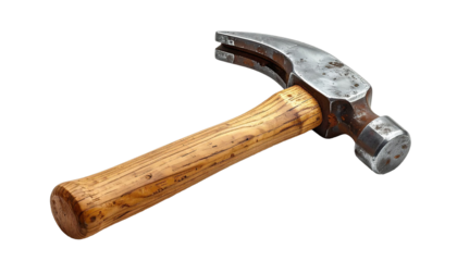 Classic wooden handled hammer on transparent background