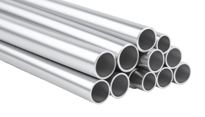 Stack of metal pipes creating industrial concept on transparent background