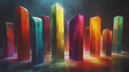 Colorful, glowing, prismatic pillars