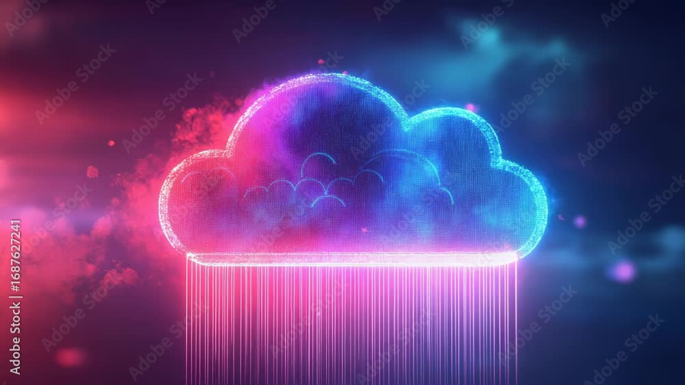 Aufkleber glowing cloud computing symbol dripping data in digital rain