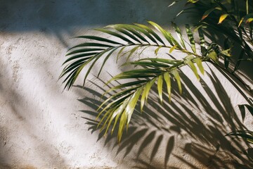 shadow overlay effects of realistic palm branch leaf shadow with light blur on transparent background, summer sunlight and shadow overlay effect, natural shadow of tropical plants