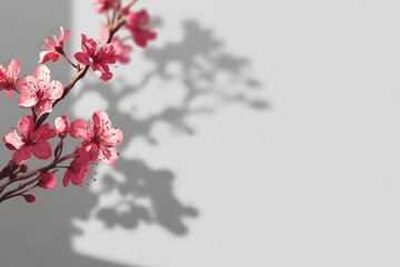shadow overlay effects of realistic plum blossoms flower shadows isolated on transparent background, shadow for product presentation interior backdrop design, Summer wall abstract shadow overlay