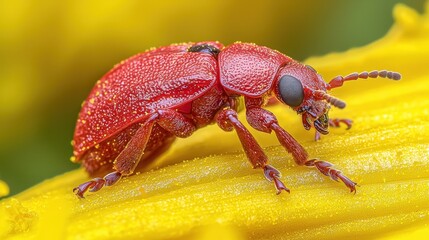 Red beetle on yellow flower