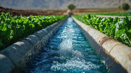 Irrigating a field of leafy greens.\