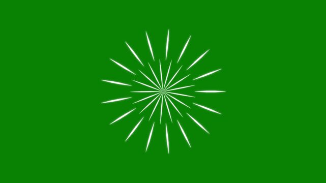 Circle firework display animation over a solid green background. Geometric firework circle burst pop-up with Bursts And Sparks. Fireworks circle blast in celebration projects and promotional visuals