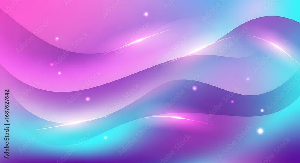Poster an abstract background with wavy lines in shades of pink, purple, and blue, creating a dreamy and et