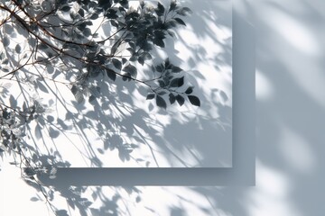 shadow overlay effects of realistic window and tree branch shadow with light blur on transparent background, Summer sunlight and shadow overlay effect