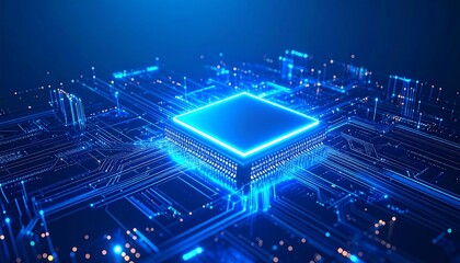 Abstract circuit board with glowing chip (5)