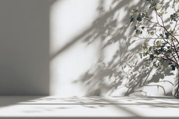 shadow overlay effects of realistic window and tree branch shadow with light blur on transparent background, Summer sunlight and shadow overlay effect