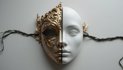 Half Ornate Gold and Half Plain White Mask