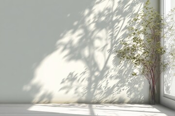 shadow overlay effects of realistic window and tree branch shadow with light blur on transparent background, Summer sunlight and shadow overlay effect