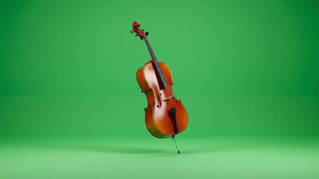 Green Screen People & Lifestyle Elegant Acoustic Violin Floating Against Bright Green Background  Green Screen  Chroma Key