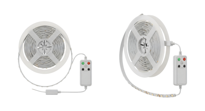 Two Rolls of White LED Strip Lights with Remote Controls.
