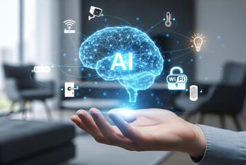 AI powered smart home technology connecting devices for intelligent living and security