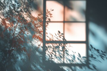 shadow overlay effects of realistic window and tree branch shadow with light blur on transparent background, Summer sunlight and shadow overlay effect