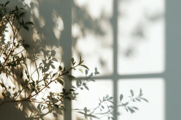 shadow overlay effects of realistic window and tree branch shadow with light blur on transparent background, Summer sunlight and shadow overlay effect