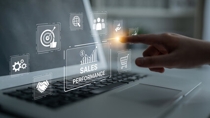 Digital sales performance dashboard showing sales performance metrics, performance trends, sales...