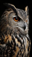 Fototapeta premium Majestic Owl Portrait with Striking Eyes Against Dark Background