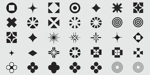 Assortment of Black Geometric Icons and Symbols on Gray Background illustration vector