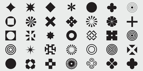 Diverse Collection of Black Geometric Symbols on Light Gray Background illustration
