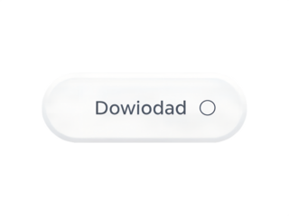 White button with the word dowiodad isolated on transparent background, a simple and clean interface element