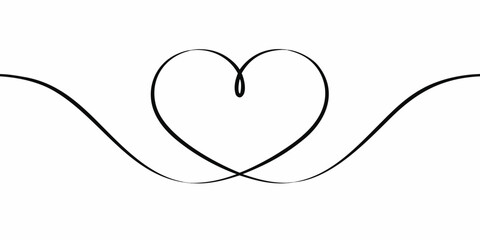 Single Continuous Black Line Forming A Heart Shape With Wavy Lines On White Background