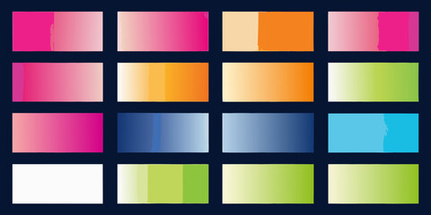 Sixteen Rectangular Gradient Swatches With Abstract Brush Strokes On Dark Blue Background