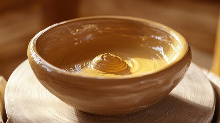 Clay being shaped on a potter's wheel