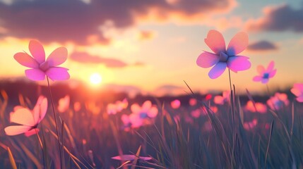 Pastel flowers at sunset