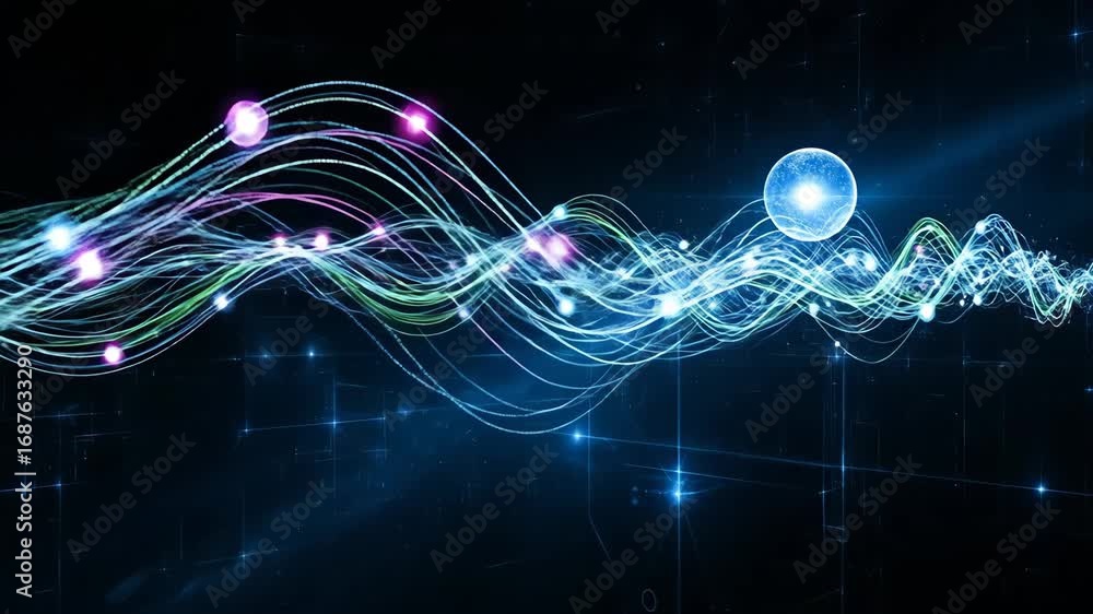 Poster futuristic data stream - abstract visualization of a digital data stream flowing through a futuristi