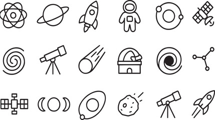 Obraz premium Thin Line Astronomy Icons for Space Exploration