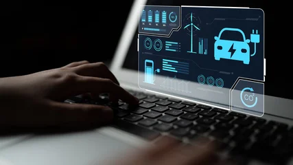 Tableau sur plexiglas Véhicules Charging dashboard for electric vehicles with battery status, energy usage, renewable integration, and CO2 impact tracking to support clean energy transition Latch  © InfiniteFlow